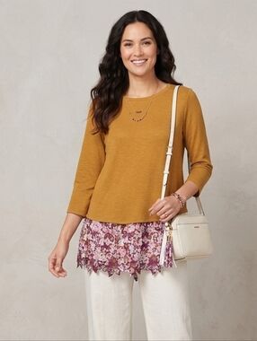 LOGO - Terry Top with Poplin Ruffle Hem